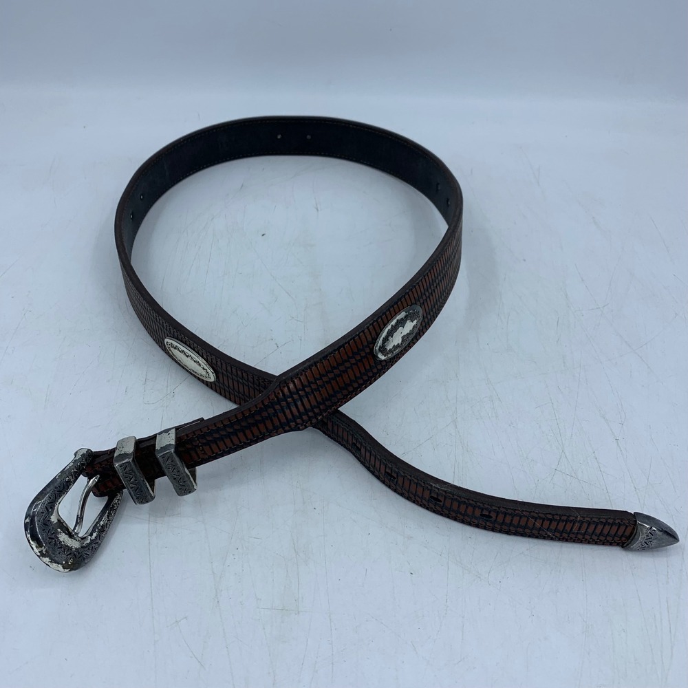 Pro Tour Mens Brown Top Grain Leather Western Belt Silver Hardware 36